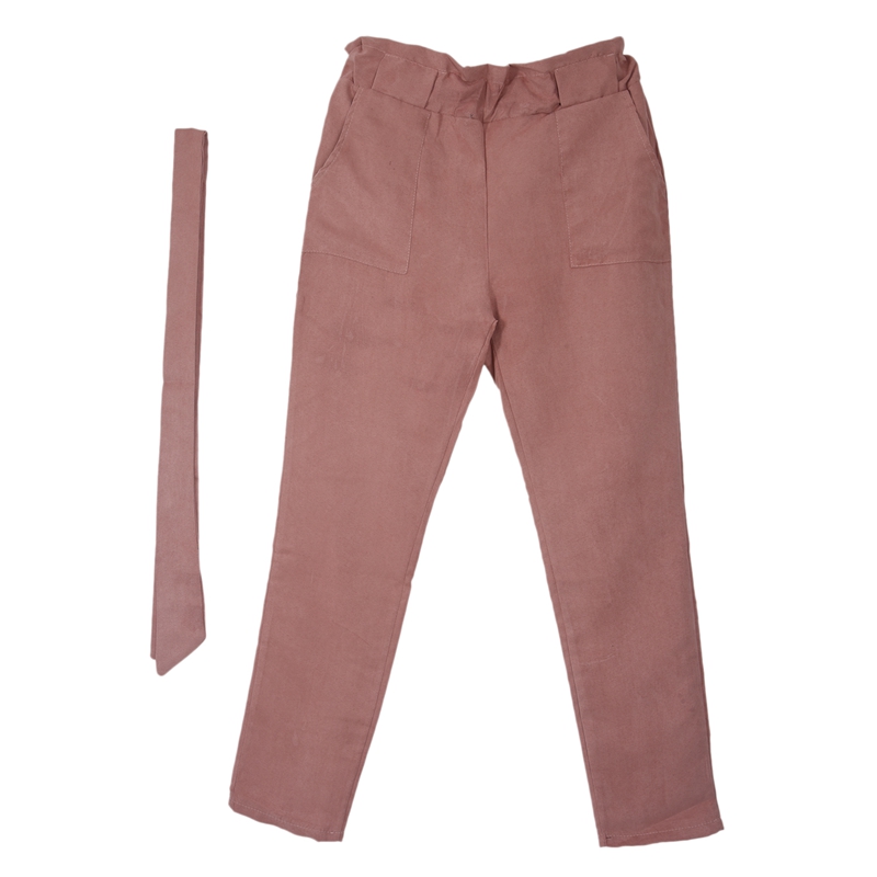 

Women Solid Color High Waist Harem Pants Ladies Casual Slim Skinny Long Straight Pants Pencil Trousers With Belt Pink