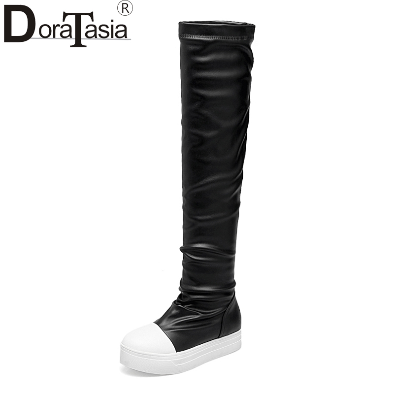 DoraTasia Suede Nubuck Above The Knee Flat Womens Boots