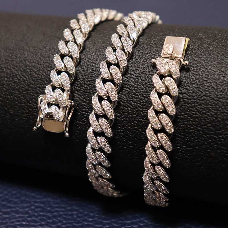 DZ Miami 10mm réglage de broches chaîne à maillons cubains or argent collier glacé zircon cubique Bling Hip hop pour hommes bijoux