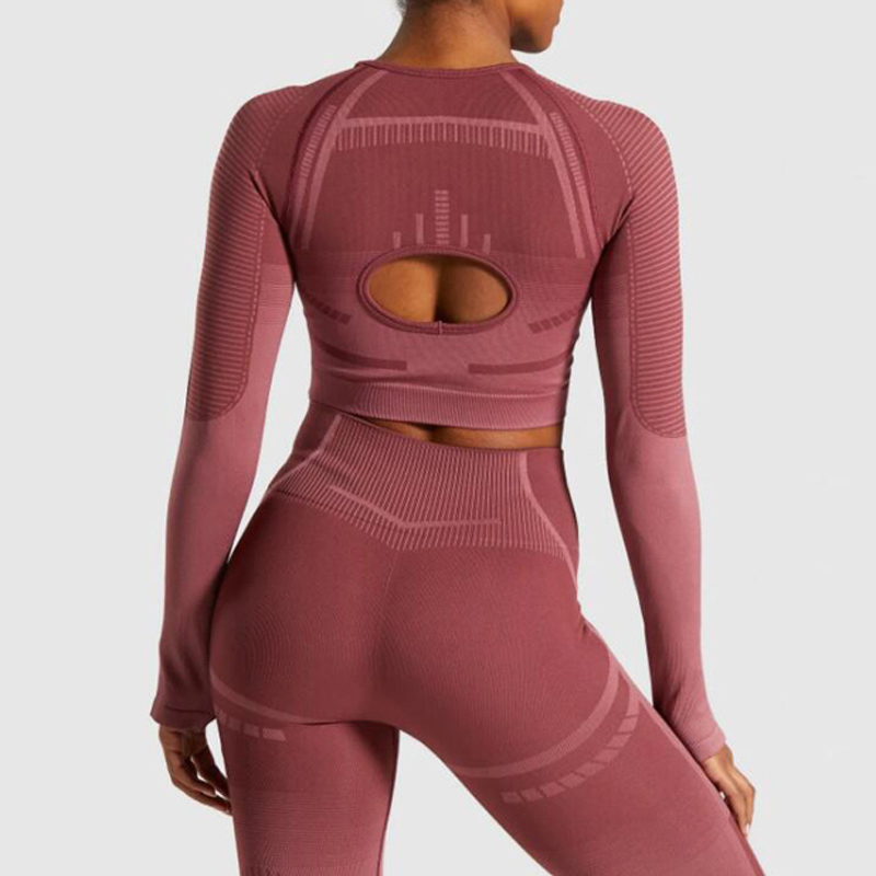 

2 pcs sports sets geo seamless long sleeve crop top workout yoga set for women fitness gym suit high waist seamless leggin sets, Legging black