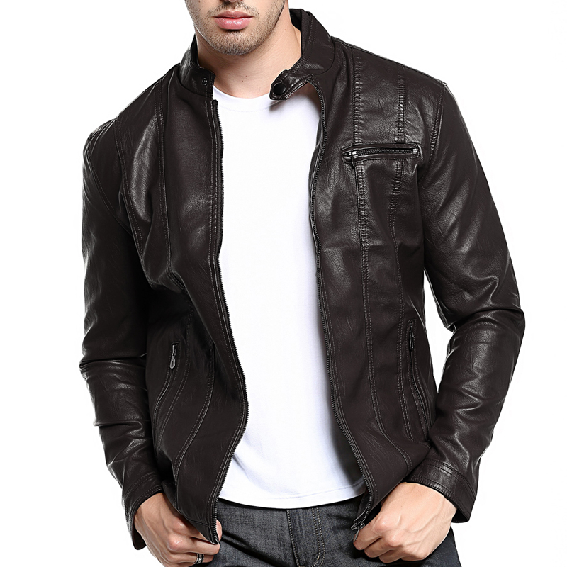 

New Men Leather Jackets 2020 Mens Stand Collar Jacket Male Classic Motorcycle Style Male Fashion Coats Men's PU Leather Jacket, Black
