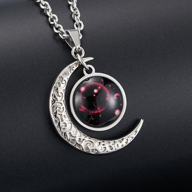

Pendant Necklaces Round Necklace Moon Zodiac Sign 12 Constellation Pendants Mens Stainless Steel Male Accessories Simple Silver Chain