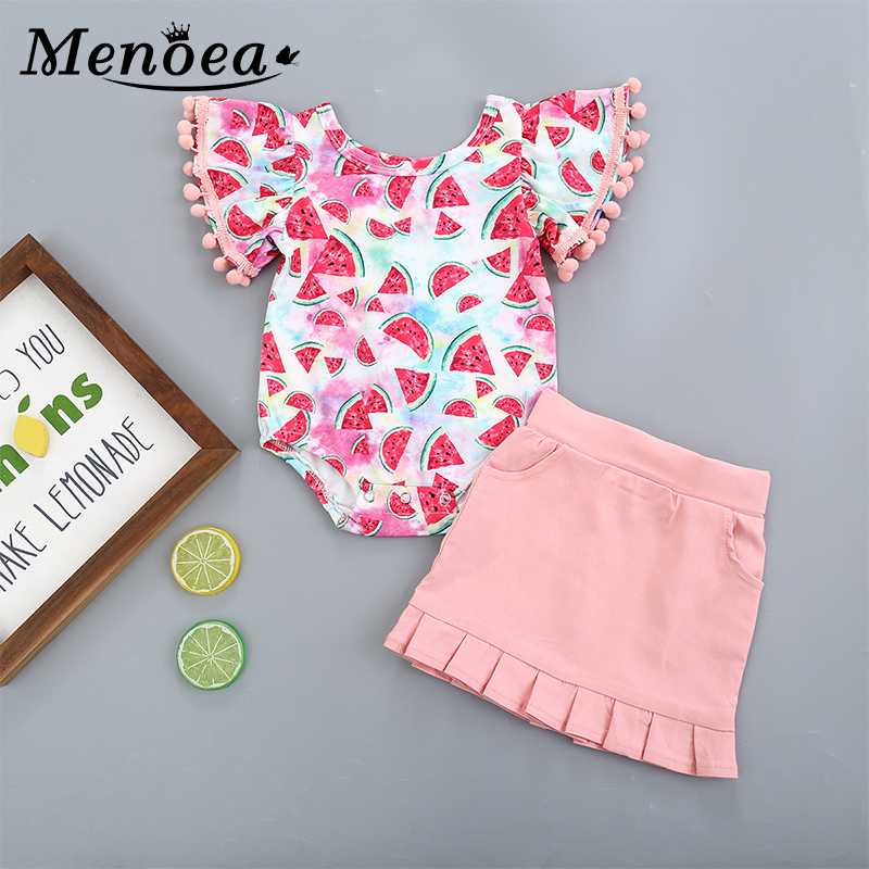 

Menoea 0-2Y Newborn Baby Girls Clothes Suits 2020 Summer Romper Skirt Outfits Tassel Cute Watermelon Clothing Sets Sunsuit, Ah2562pink