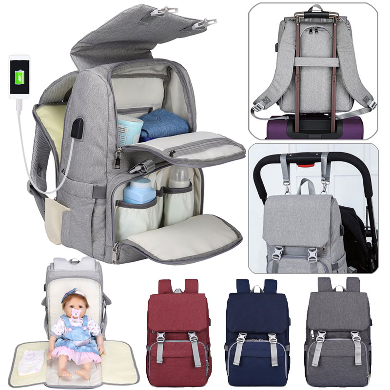 

Baby Diaper Bag Upgrade USB Port Mummy Bags Nappy Backpack Large Capacity Waterproof Changing Stroller Bag Mommy Diaper, Red