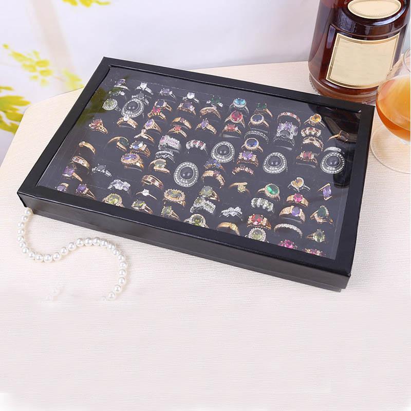 

Rings Display Velvet Jewelry Storage Box Tray 100 Slot Case F.7 Factory price expert design Quality Latest Style Original Status, Black;white