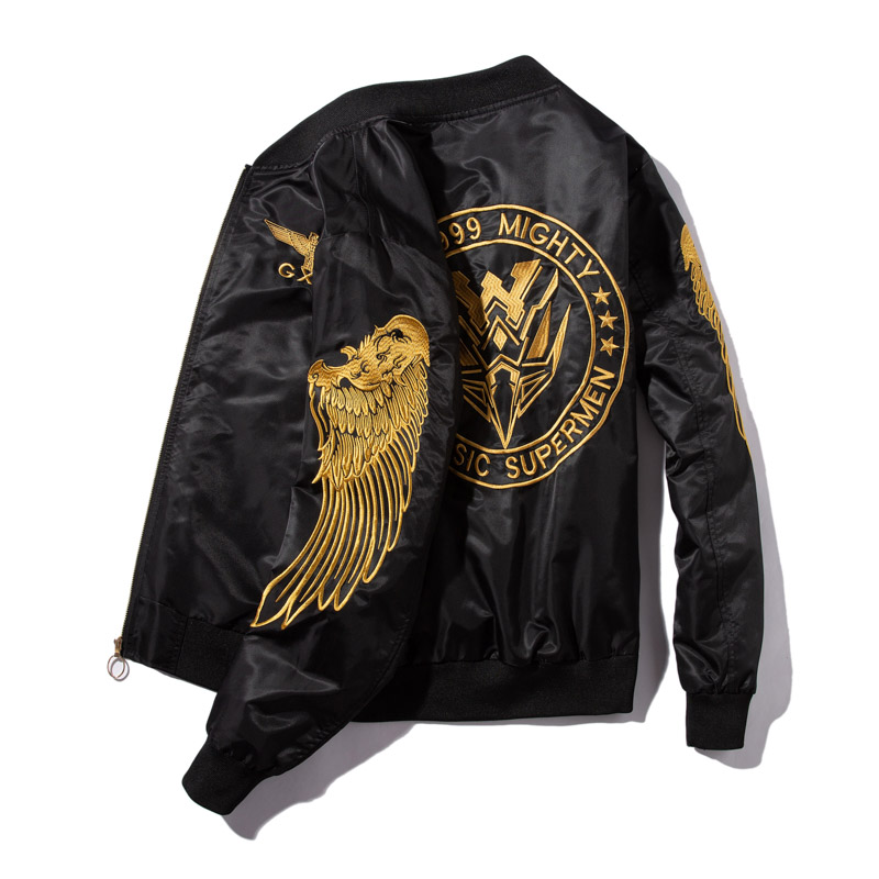 

Bomber Jackets Embroidery Golden Bomber Nice Jacket Mens Pilot Jacket Male Embroidered Thin Coats, Gold