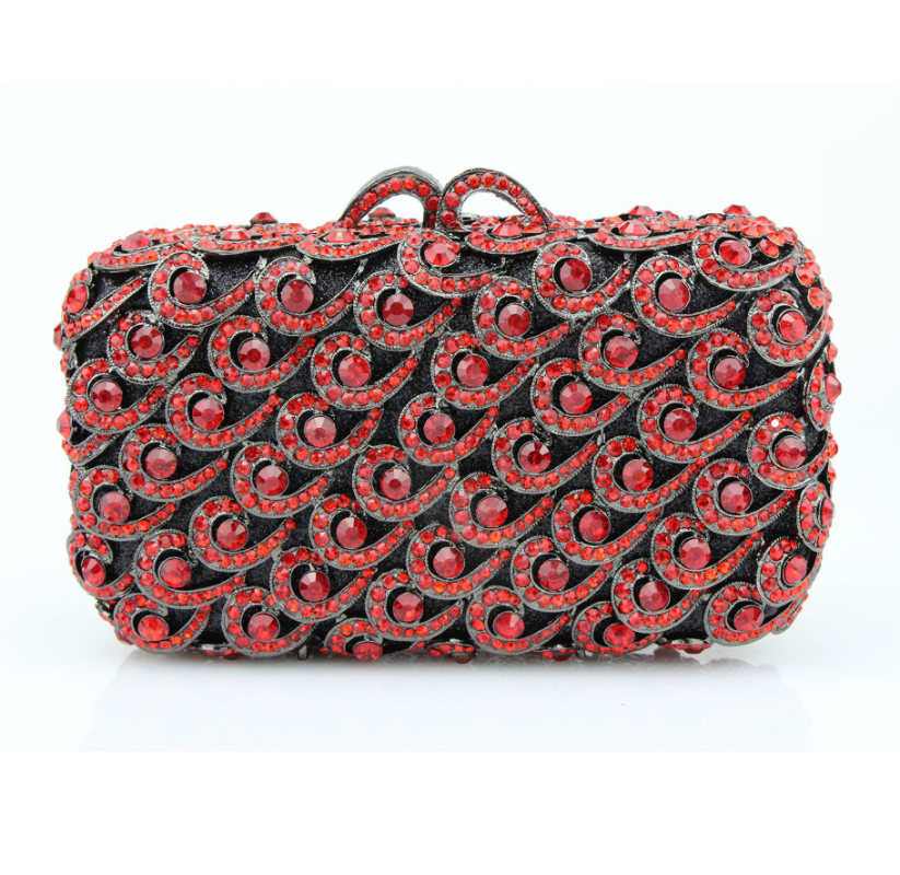 

Women gold red Diamond Bag Crystal Clutch Fashion Evening Party Purse Bridal Flower Rhinestones Handbag Ladies Torebki Damskie, Color same picture