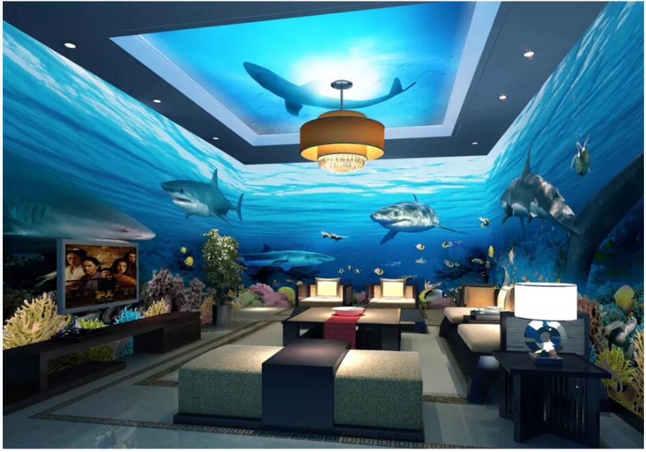 

custom photo 3d wallpaper Underwater World Shark Whole house background wall home decor 3d wall murals wallpaper for walls 3 d, Non-woven wallpaper