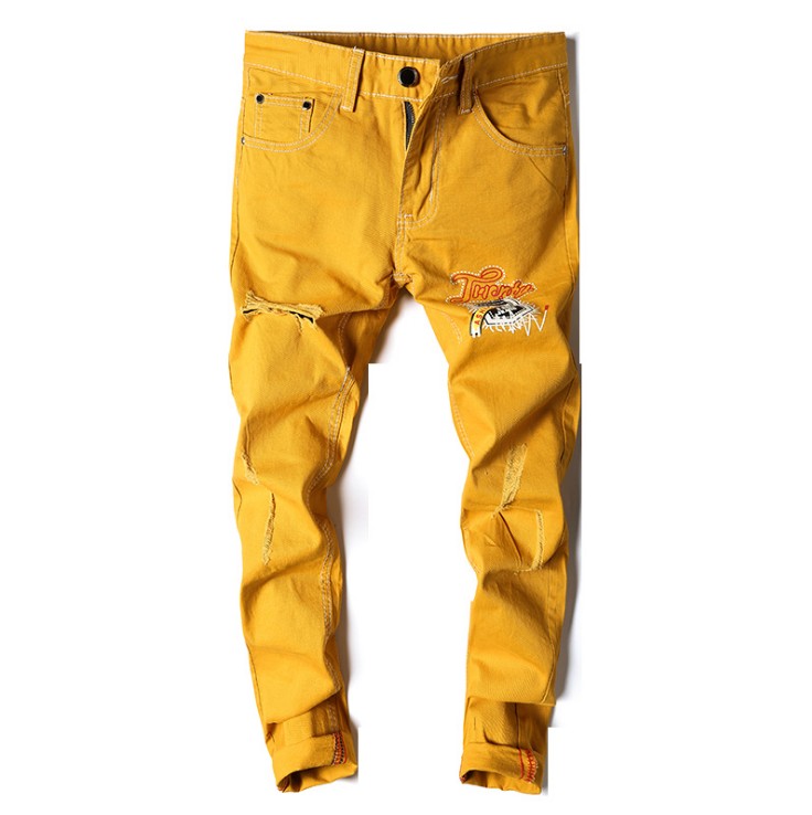 Men's Jeans Men Skinny Yellow Denim Jean Pants Good Quality Stretch Slim Long High Street Style Fashion