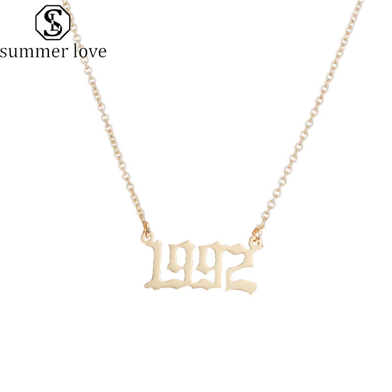 

Birth Years Stainless Steel Necklace Initial Year Number Necklace Birthday Gift Charm Friendship Old English Arabic Mumerals Jewelry, Silver