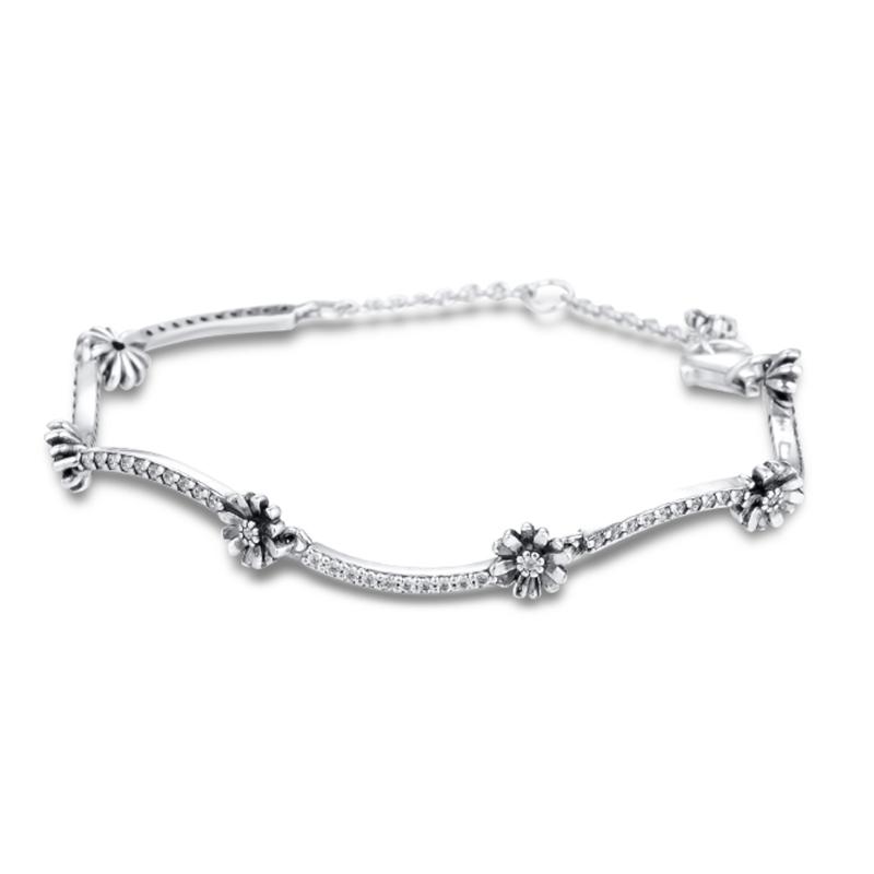 

QANDOCCI collares 925 Sterling Silver Bracelet femme Sparkling Daisy Flower Bracelets for Women Fashion Jewelry Female Gifts