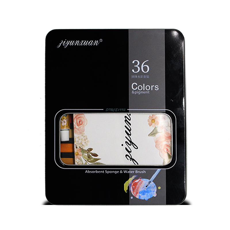 

36 Color Solid Watercolor Paint Set With Water Brush Pen Iron Box Water Color Pigment For Draw Painting Supplies