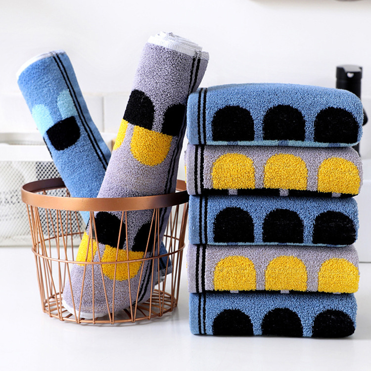 

4 Pieces/Lot Wholesale Yarn Dyed Dot Face Towel Set Comfortable Soft Thick 2 Pieces/Lot Cotton Towel Absorbent Couple Face