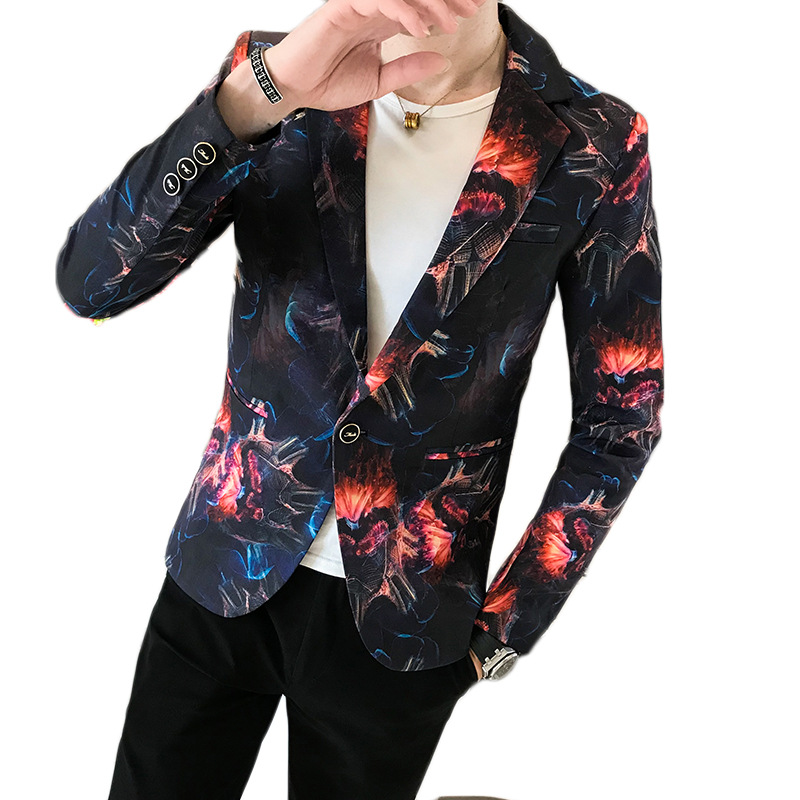 

2020 Men's Four Seasons Wear New Printed Casual Suit Youth Fashion Slim Flower blazer