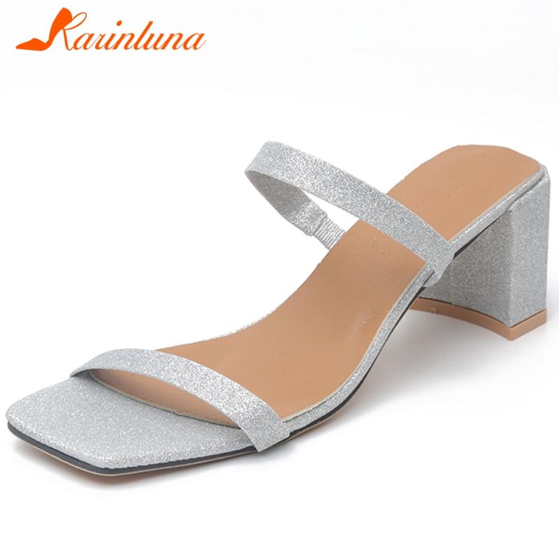 

KARIN Summer Dress Dating Mules Daily Casual slip-on Women Mules Summer Concise Elegant High Chunky Heels Women Shoes, Black