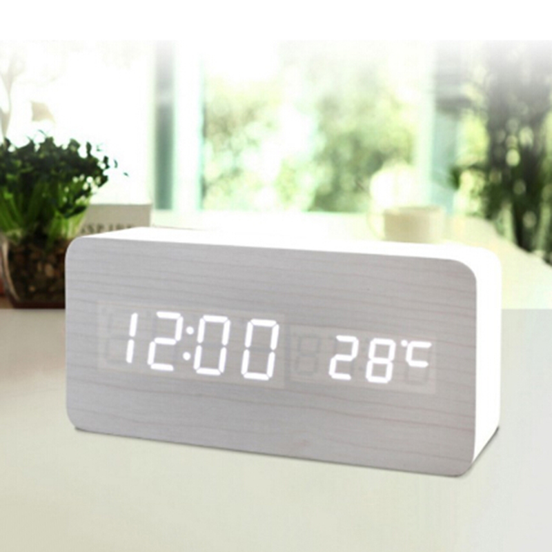 

1 Pcs Of Modern Wooden Digital LED Alarm Clock Calendar Adjustbale Brightness