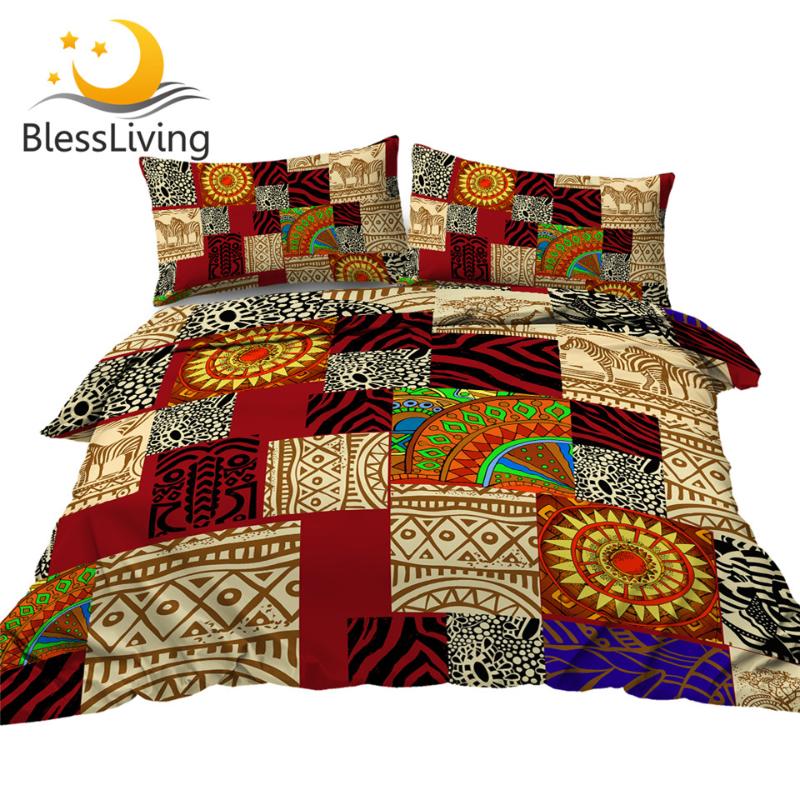 

BlessLiving Ethnic Bedding African Animal Duvet Cover Set King Geometric Patchwork Bed Set Zebra Giraffe Bedspread 3pcs Dropship