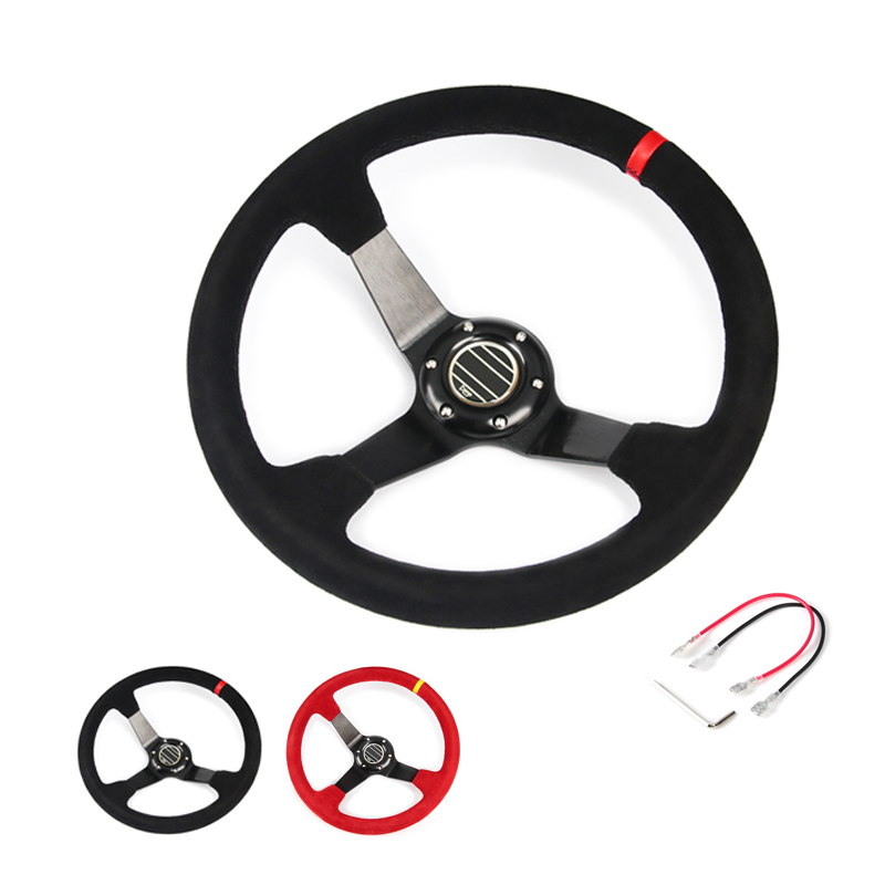 

hot 14inch 350mm for SPC Deep Corn Drifting Suede Leather Steering Wheel / Universal Car Auto Racing Steering wheels 2/Colors