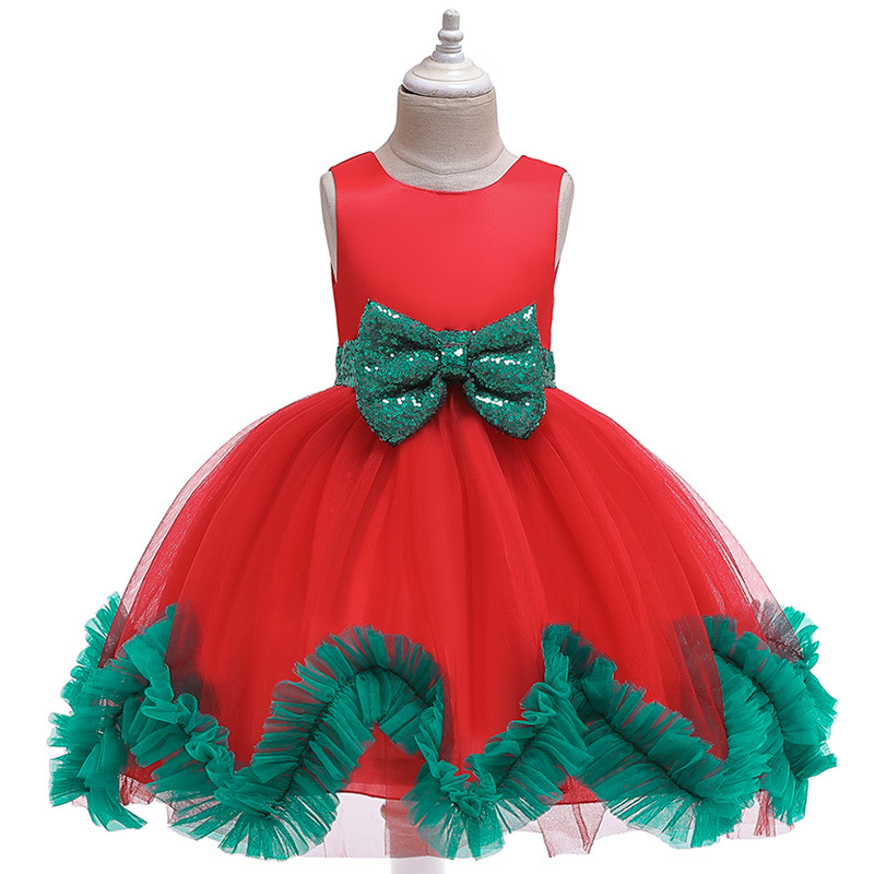 

Children's New summer Christmas red and green evening dress girls' holiday catwalk kids princess dress