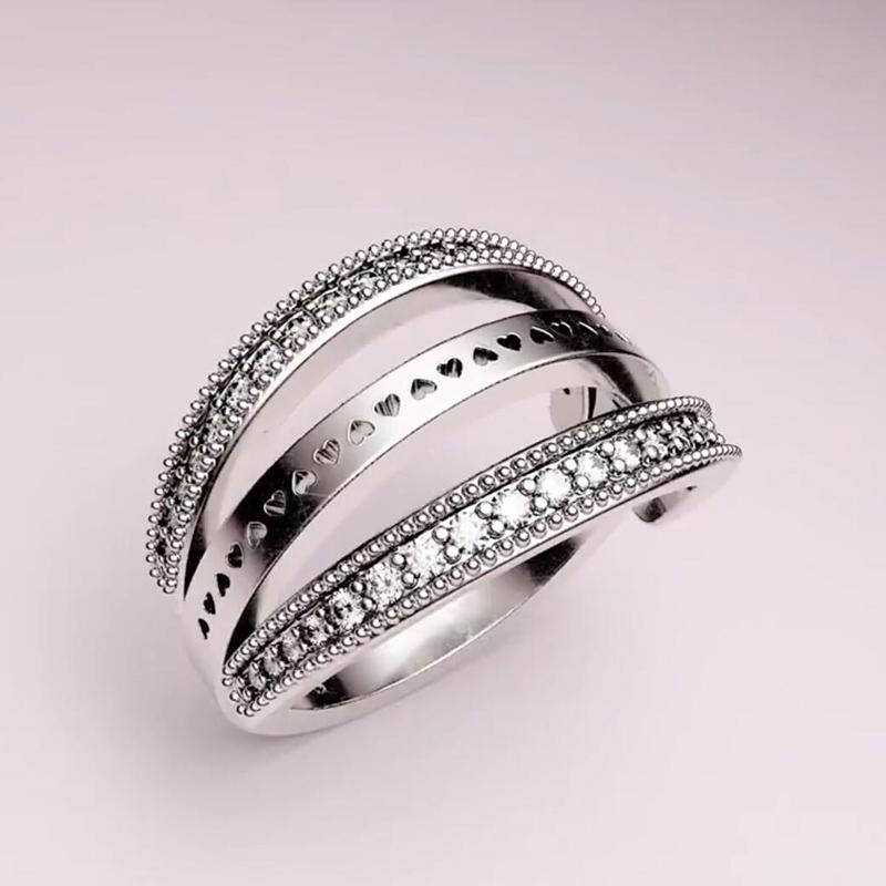 

Fashion Real 925 Sterling Silver reversible RING for Pandora CZ Diamond Wedding Rings for Women With Original Box set