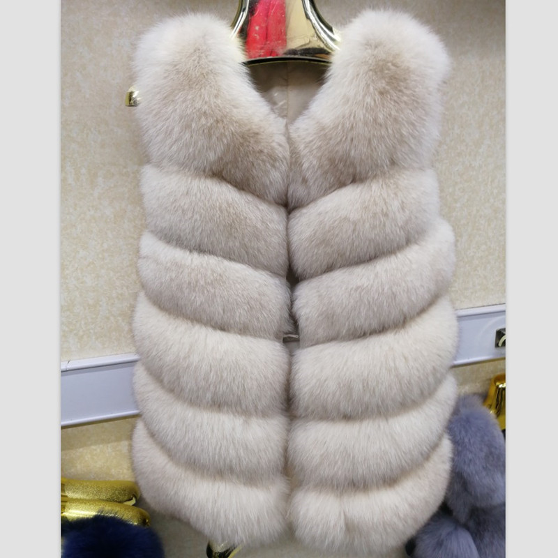 

2020 women's natural real blue fur vest waistcoat gilet coat jacket sleeveless thick warm winter long genuine luxury long, Khaki-7
