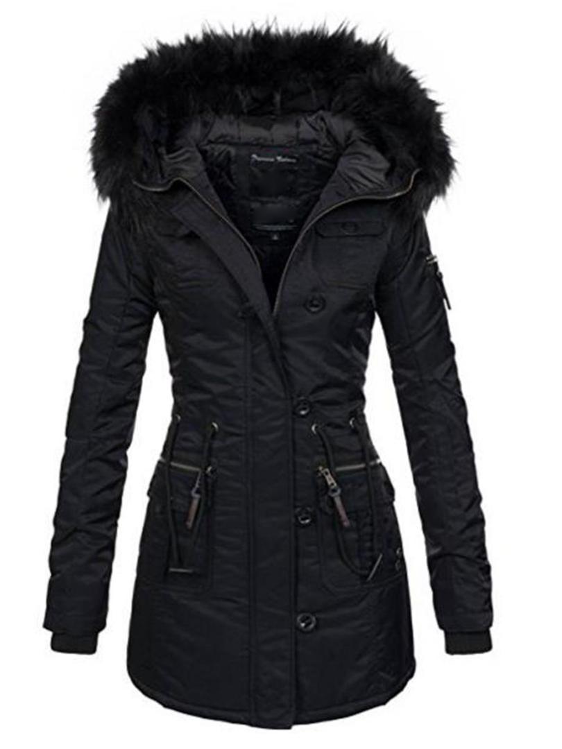 

2020 women winter thicken warm coat female autumn hooded cotton fur plus size basic jacket outerwear slim long ladies, Black