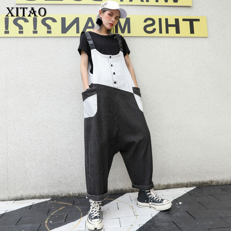 

XITAO Strapless Patchwork Jumpsuits Fashion New Off Shoulder 2020 Spring Pocket Pullover Goddess Fan Casual Jumpsuits DMY3829, See picture dmy3829