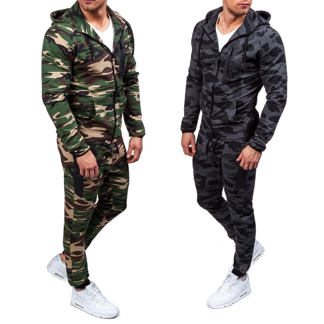 

ZOGAA 2019 New Camouflage Printed Men Set Causal Jacket Men 2Pcs Tracksuit Sportswear Hoodies Sweatshirt Pants Jogger Suit, Army green