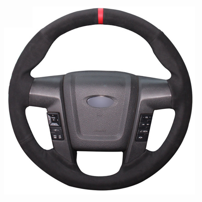 Top Leather Steering Wheel Cover DIY Hand-stitch on Wrap Cover For Ford F150 2009-2016-image-535209270