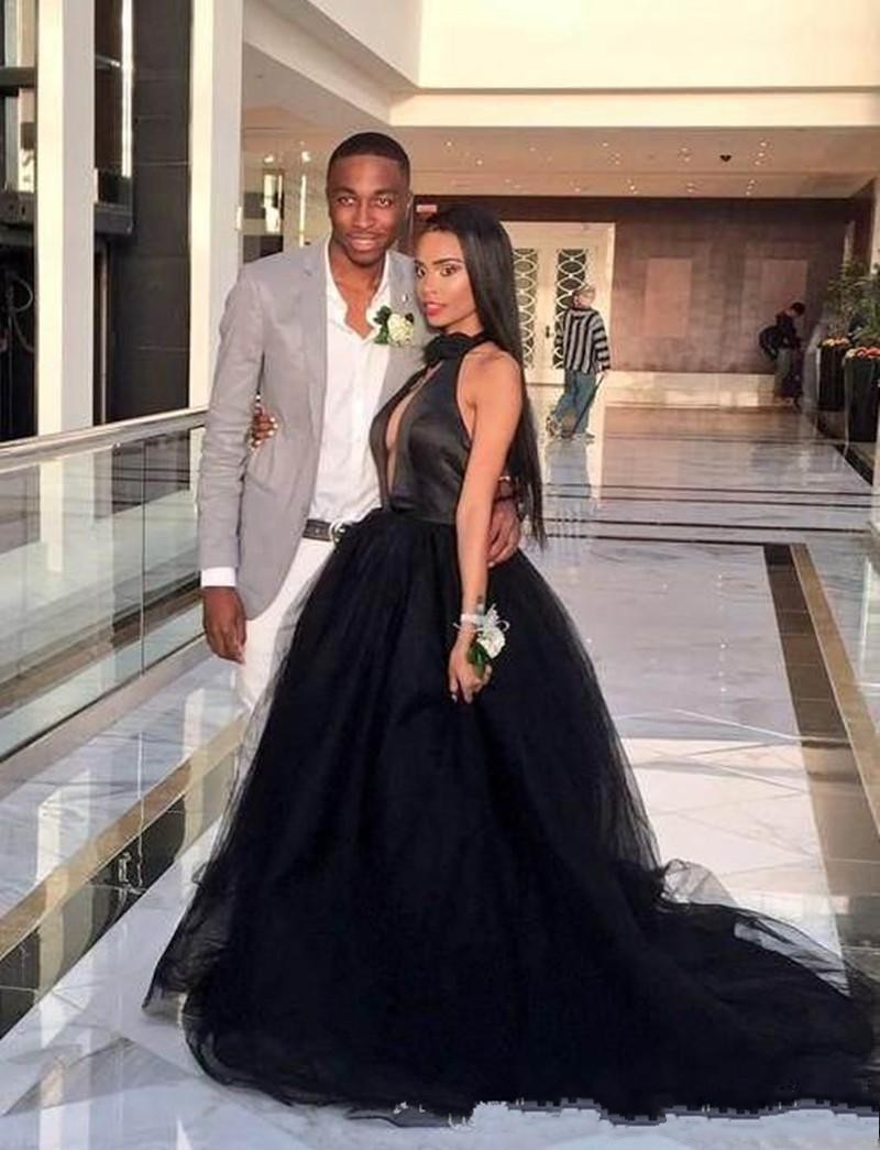 

2020 Charming Backless Black Prom Dresses Halter Neck Tiered Tulle Floor Length Backless Long Prom Gowns Pageant Dresses ogstuff vestidos, Light yellow