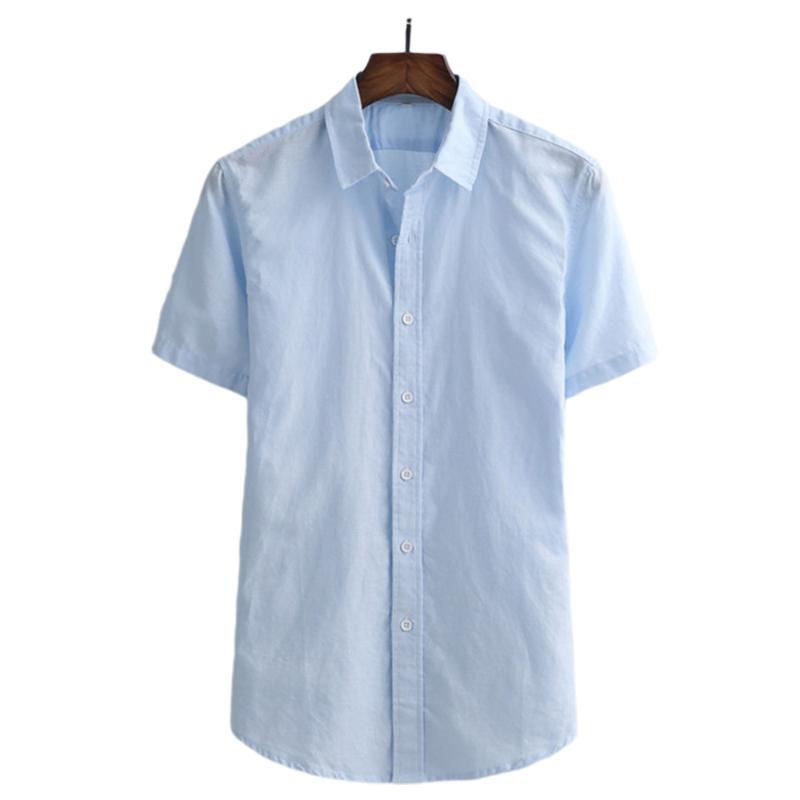 

Men' simple and fresh white short sleeve cotton linen shirt men' thin casual linen slim half sleeve Shirt, Gray