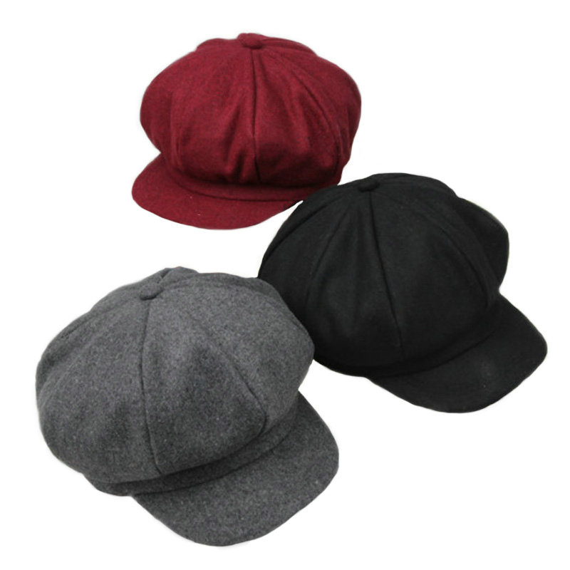 

Cute Wool Baby Hat Octagonal Retro Adjustable Baby Cap for Girl Boy Autumn Winter Children Hat for 2-6 Years Toddler Accessories, Black