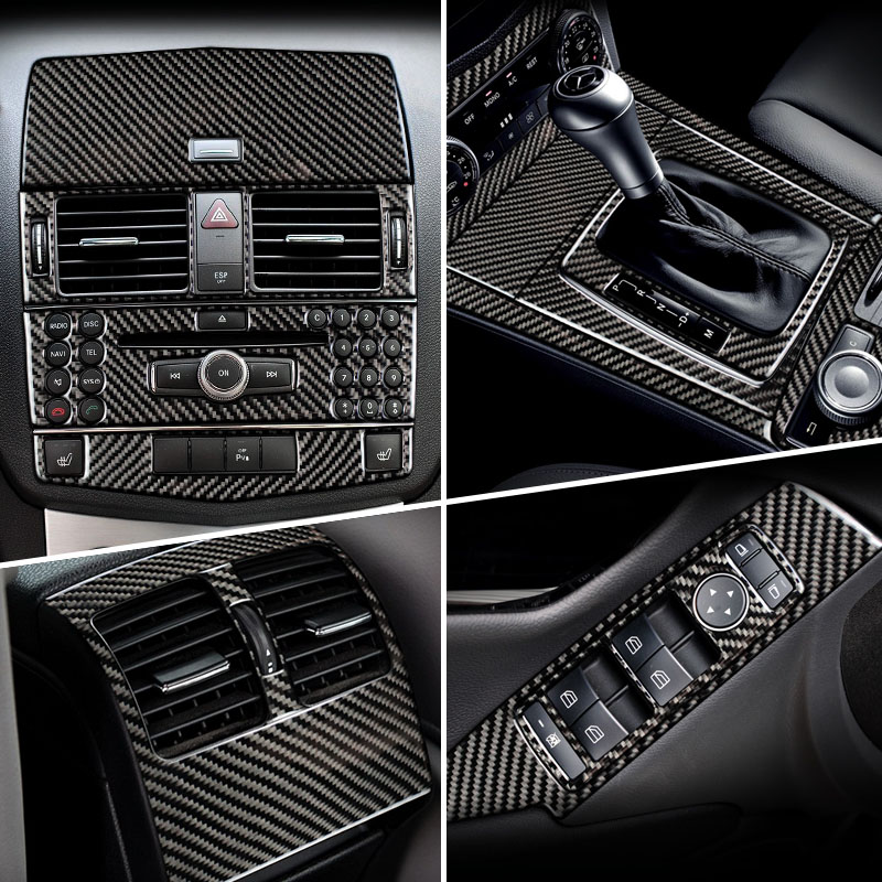 

Carbon Fiber For Mercedes Benz C Class W204 Car Inner Gearshift Air Conditioning CD Panel Reading Light Cover Trim Car Stickers Accessories