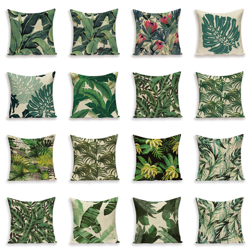 Plant Jungle Cushion Cover Tropical Leaves Pillow Case Linen Leaf
