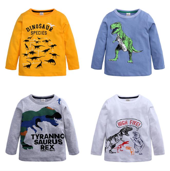 

Autumn Boys Cartoon Dinosaur T Shirts Children Long Sleeve Cotton T Shirts Boys Clothes Children Printed Tees Baby Boy Tops, Yellow