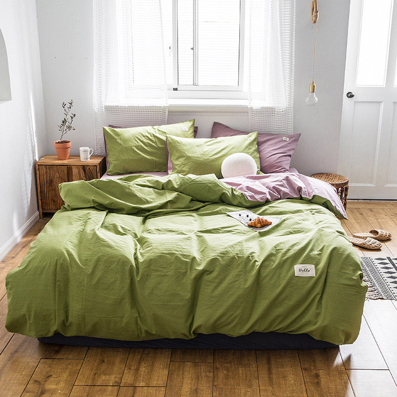 

Home textile AB side solid duvet cover set white grey 100%cotton bedding set bed sheet pillowcase for Spring Summer king queen