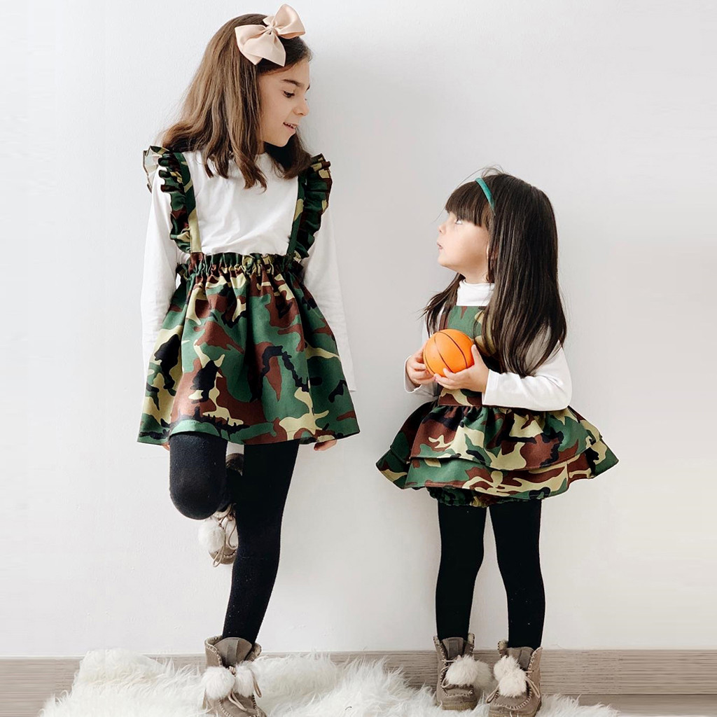 puseky Baby Girls Little Big Sister Abiti Coordinati Camicia a Maniche Lunghe con Volant Set di Gonna Tutu con Paillettes