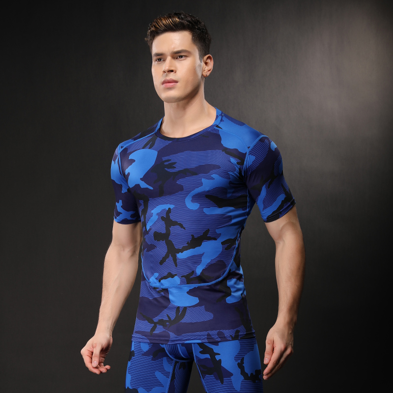 

HAMEK Men Camouflage Sports T-shirt Fitness Gym Running Tights Basketball Quick Dry Compression Under Shirts For Workout Yoga, X3613 white