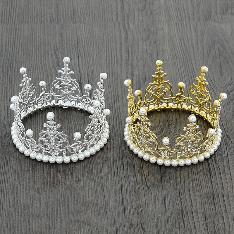 

Baby Crown Infants Photography Props Pearl Rhinestone Glitter Birthday Picture Photoshoot Accessories, Silver