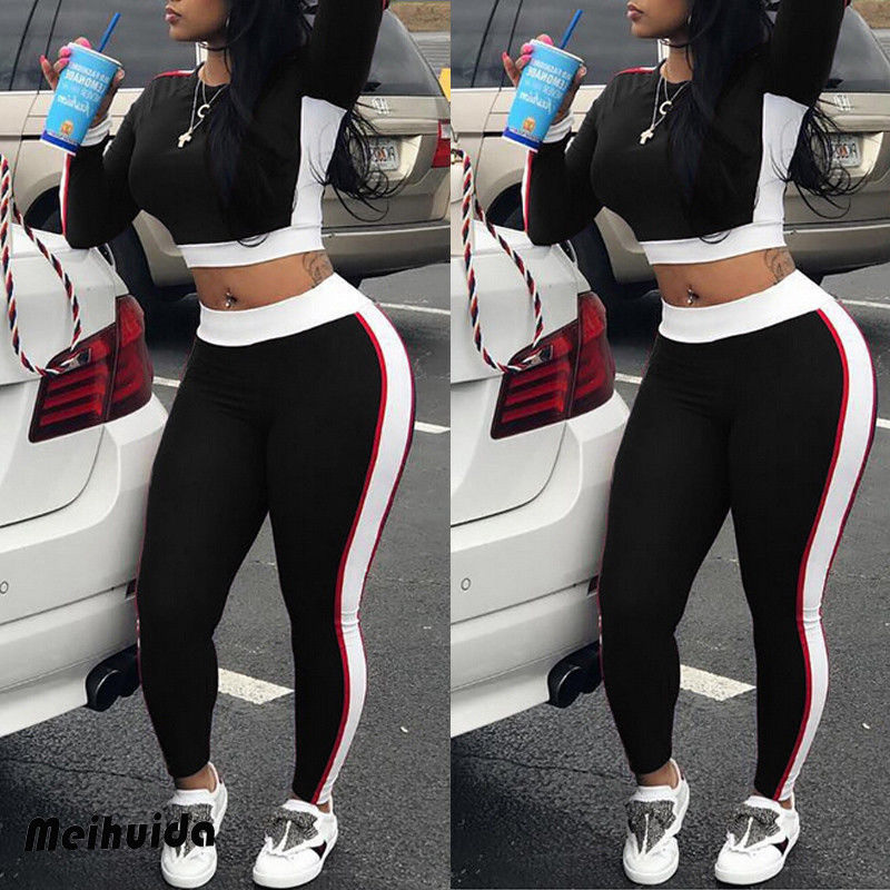 

Women 2Pcs Tracksuit Long Sleeve Sweatshirt Pants Jumpsuit Ladies Casual Suit Y200110, Wine red