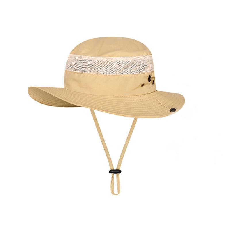 

Men Women Summer Adjustable Sunshade Fishing Outdoor Quick Dry Foldable Anti-UV Wide Brim Bucket Hat Mesh Hiking Portable, Khaki
