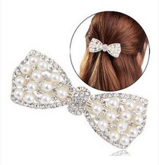 

60pcs/lot DIY Simple Golden Sliver Drill Pinch Cock Hair Clips Bowknot Pearl Hairpins Hair Styling Tools Accessories HA918