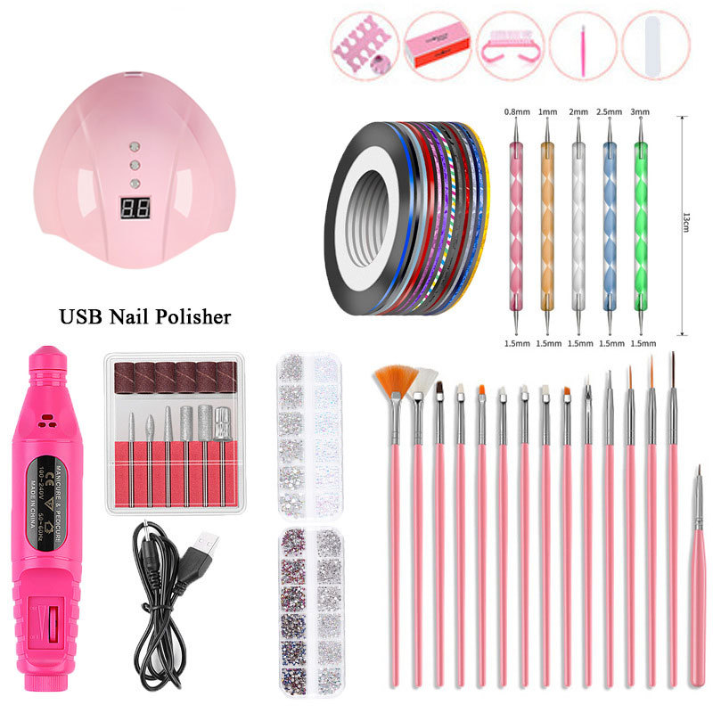 

Nail Set 45W LED Lamp Dryer for Manicure Gel nail polish electric Drill Machine Manicure with 15 Painted Pen Art Tools