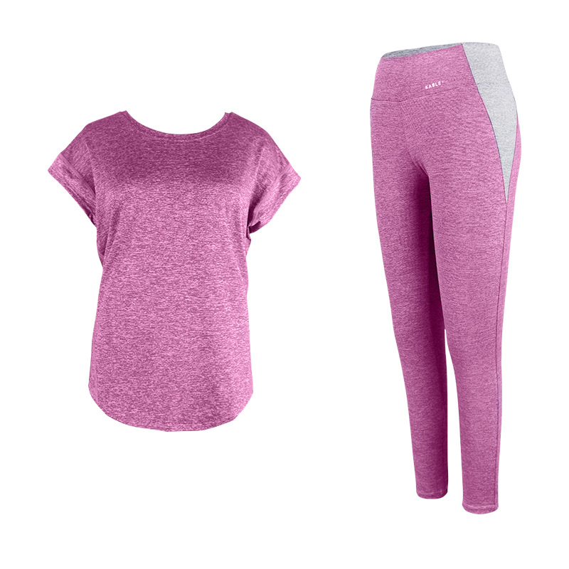 

Yoga Sets Women Gym Clothes Short Sleeve Sport Leggings Set Patchwork Sportwear Workout Compression Pants Tops 2 Pieces Suits, Pink