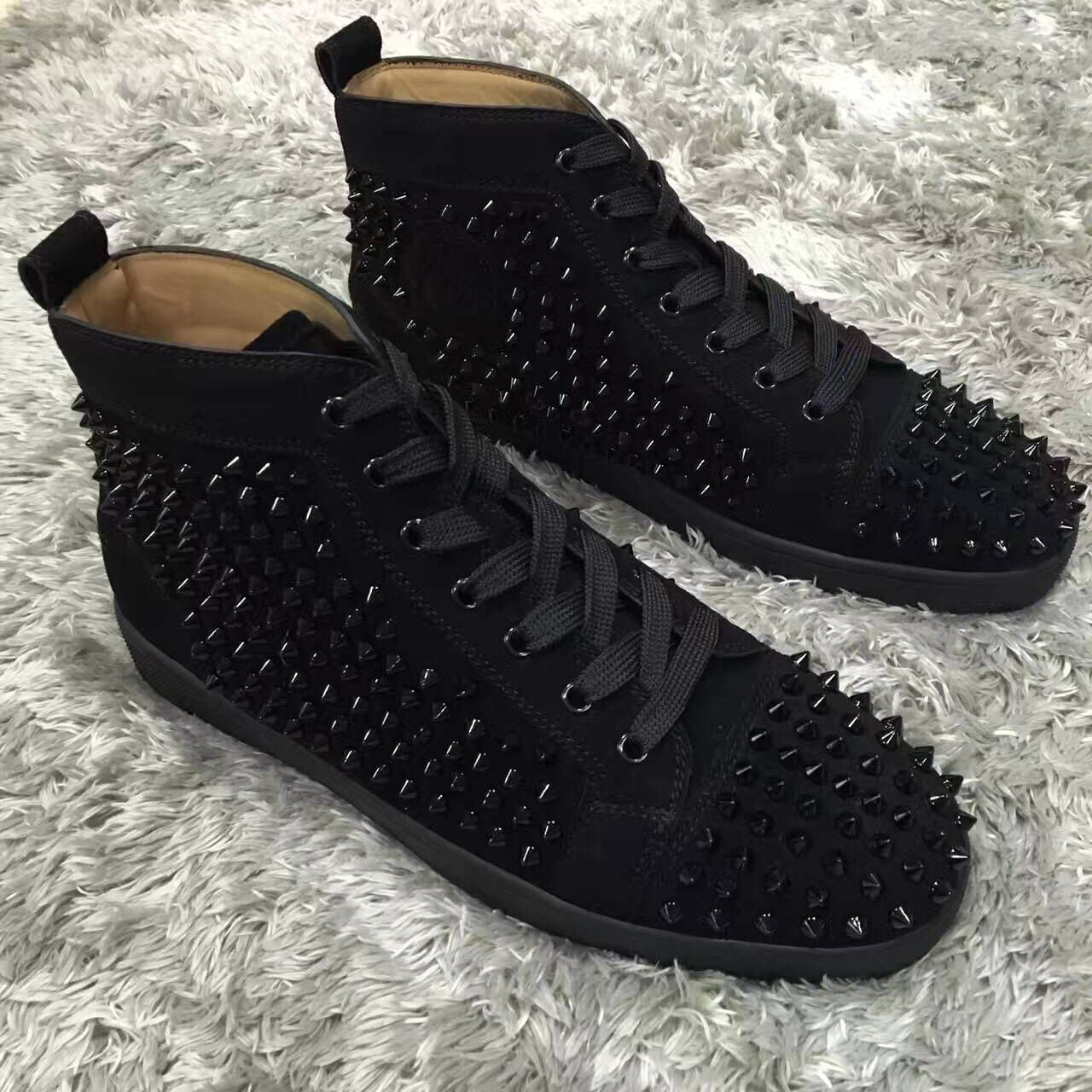 2018 New Arrival Mens Women black suede leather spikes High Top Red Bottom Sneakers,Brand Casual Shoes 35-46 Drop Shipping