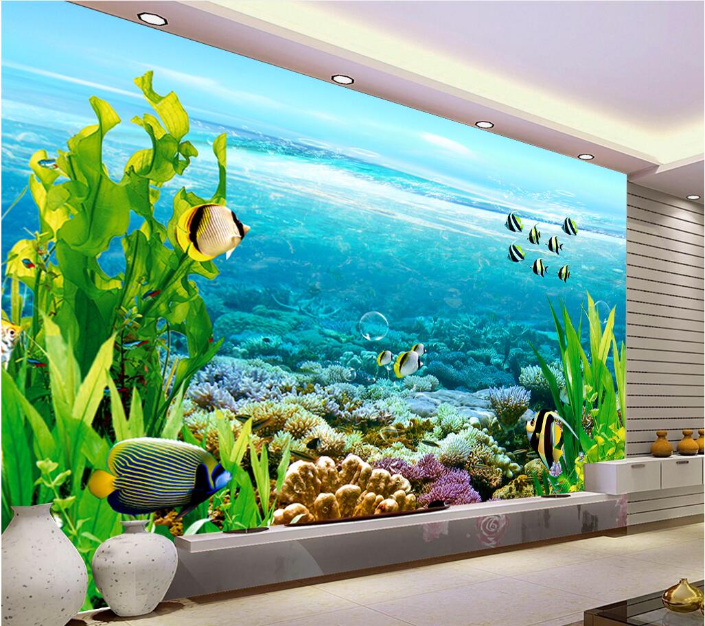 

WDBH 3d wallpaper custom photo Beautiful sea bottom Water grass fish painting home decor living room 3d wall muals wall paper for walls 3 d, Non-woven