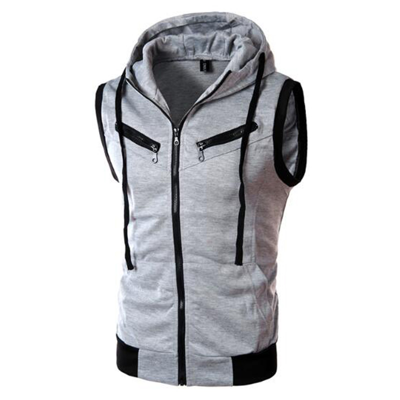 

New Autumn Vest Men Casual Hooded Collar Mens Waistcoat Sleeveless Jacket Men Fashion Vests, Dark grey