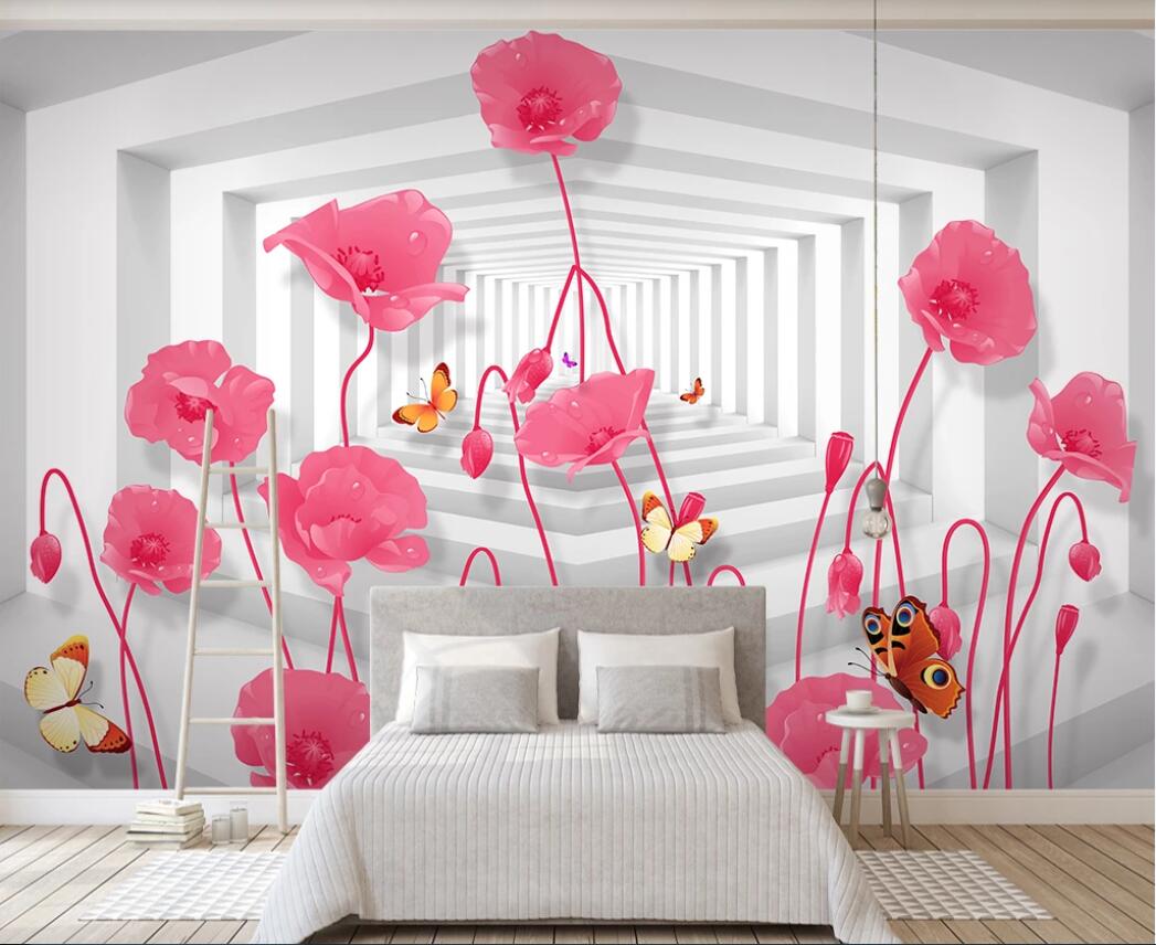

3d room wallpaer custom photo murals Beautiful 3D living room TV with beautiful flower butterfly wallpaper for walls 3d, Non-woven