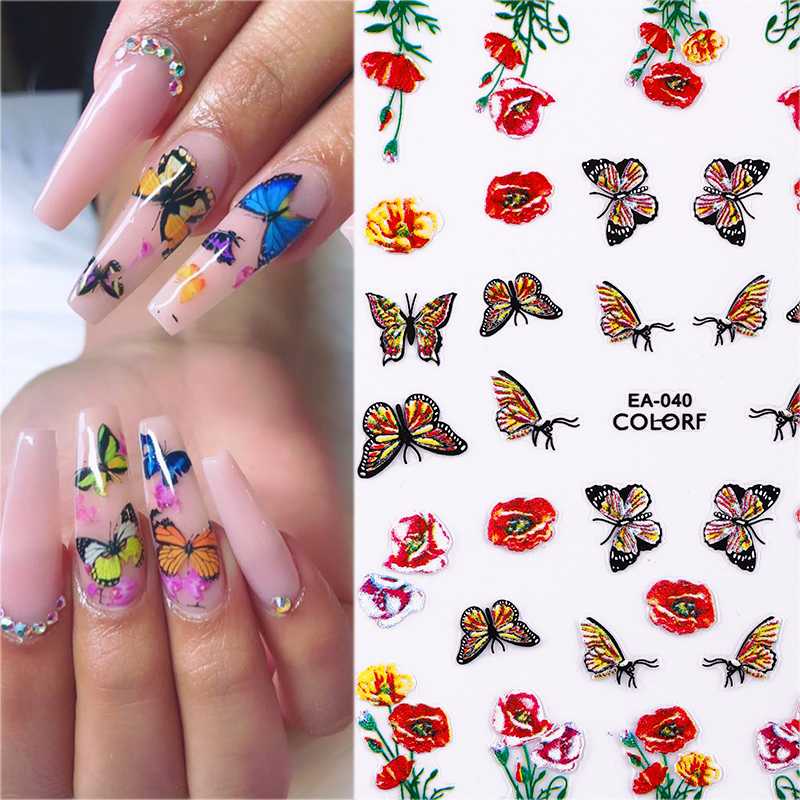

1 Sheet 3D Rose Flower Series Patterns Butterfly Nail Transfer Decals Stickers Adhesive Wraps 3D Nail Decoratio n