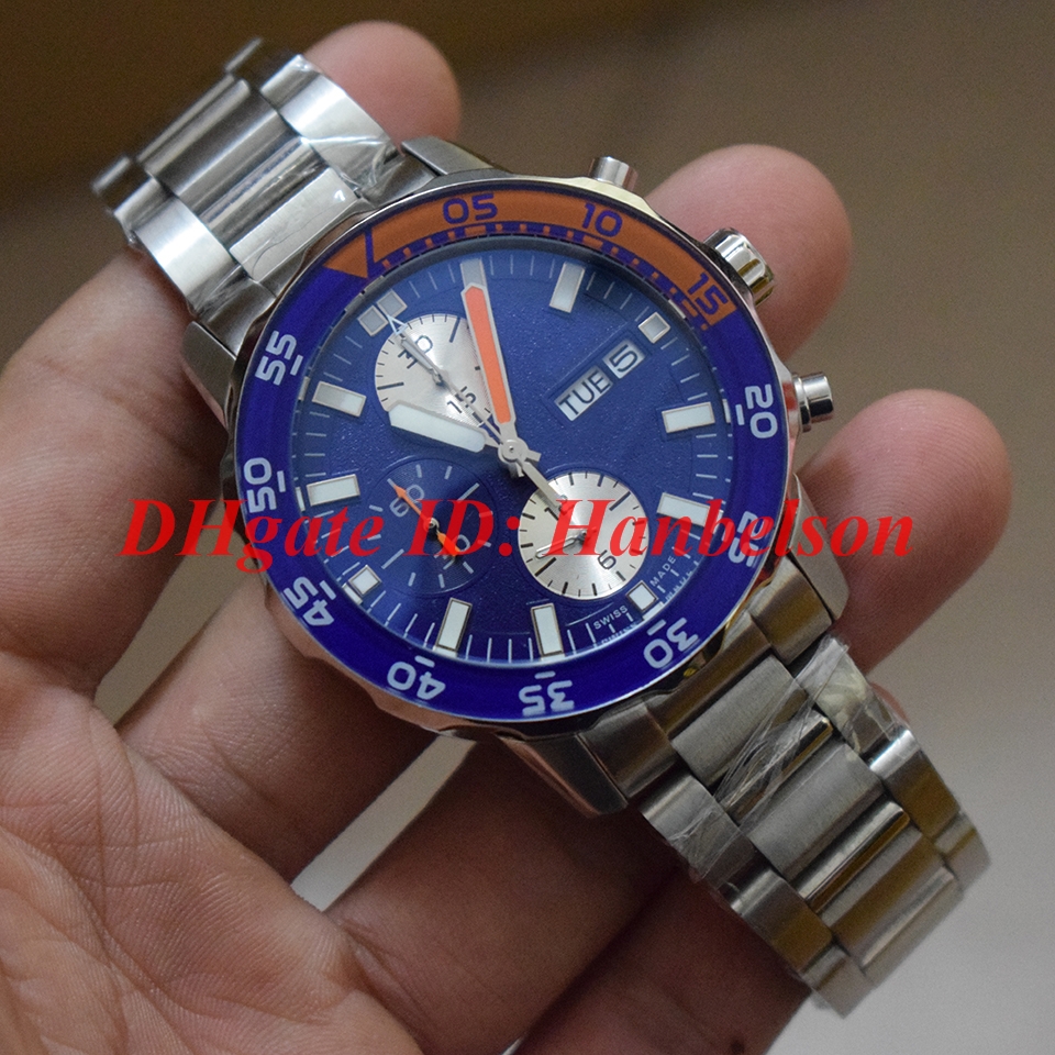 

NEW Men watch Stainless steel strap Blue bezel Japan quartz movement Chronograph Small dials will work Multifunction stopwatch I 376708 W